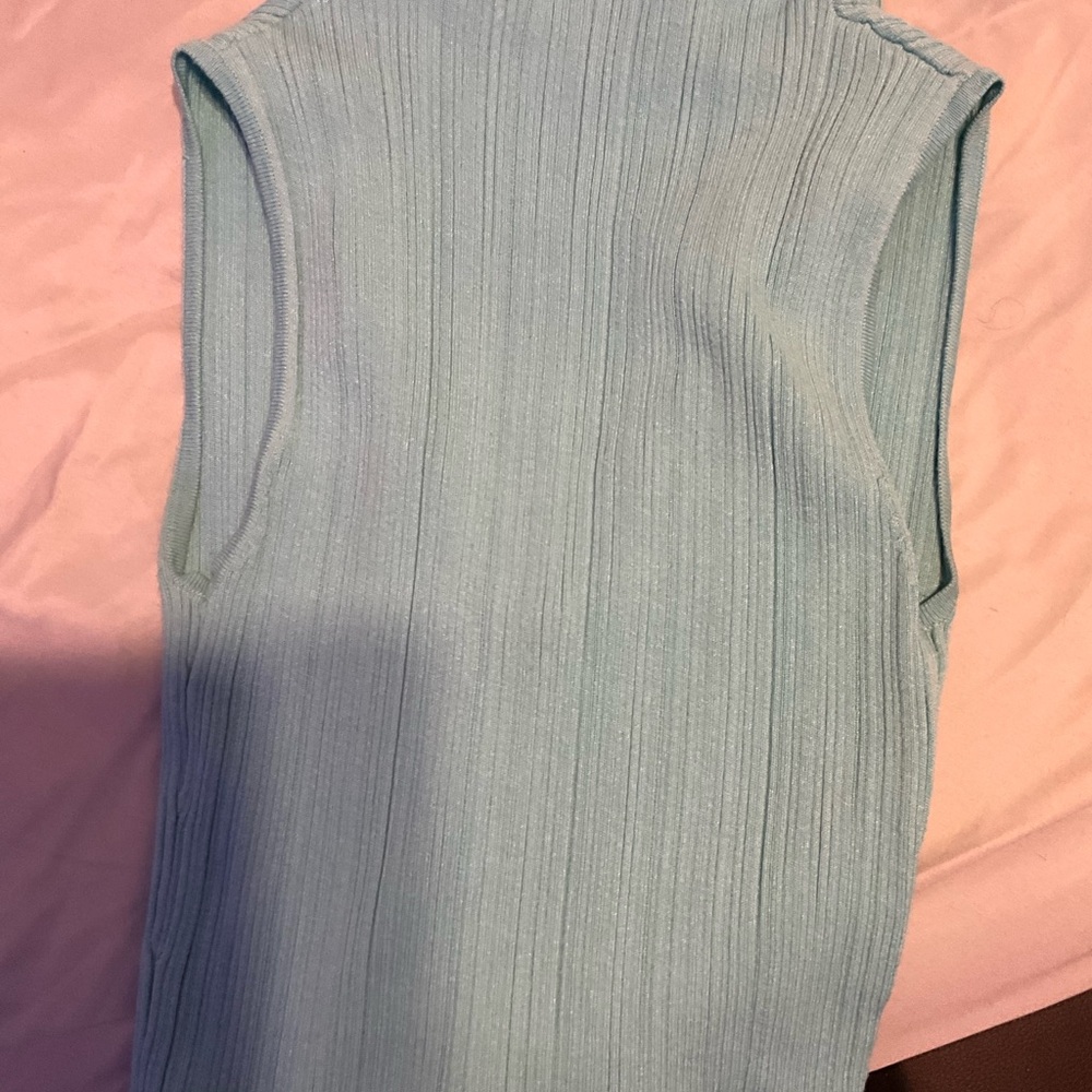 Zara Blue Buttoned Ribbed Crop Top - Picture 3 of 3